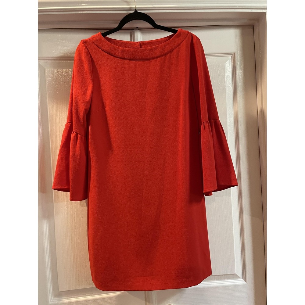 Charles Henry Dress Womens M Red Bell Sleeve Shift Boat Neck Short Stretch USA